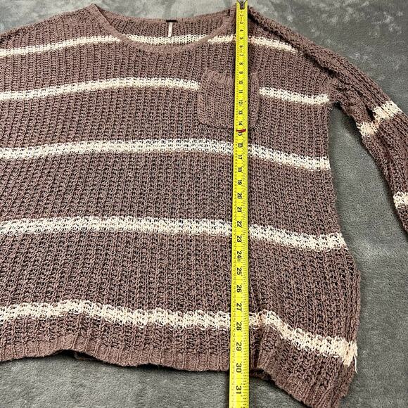 Free People Knit Sweater Womens M Brown Striped Drapey Oversized Boho Lagenlook - Picture 6 of 7